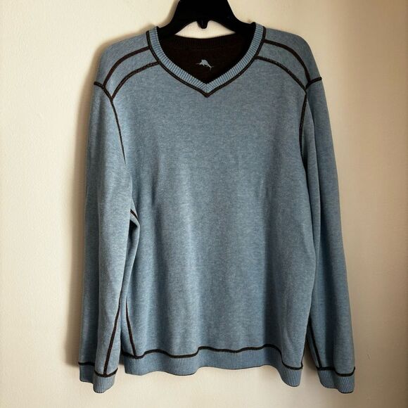 Tommy Bahama Men’s reversible v-neck knit sweater brown blue size large EUC! - Picture 3 of 10